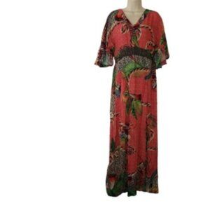 Unbranded Womens Maxi Dress Rope Peacock Feather Palm Print Cut Out Back S